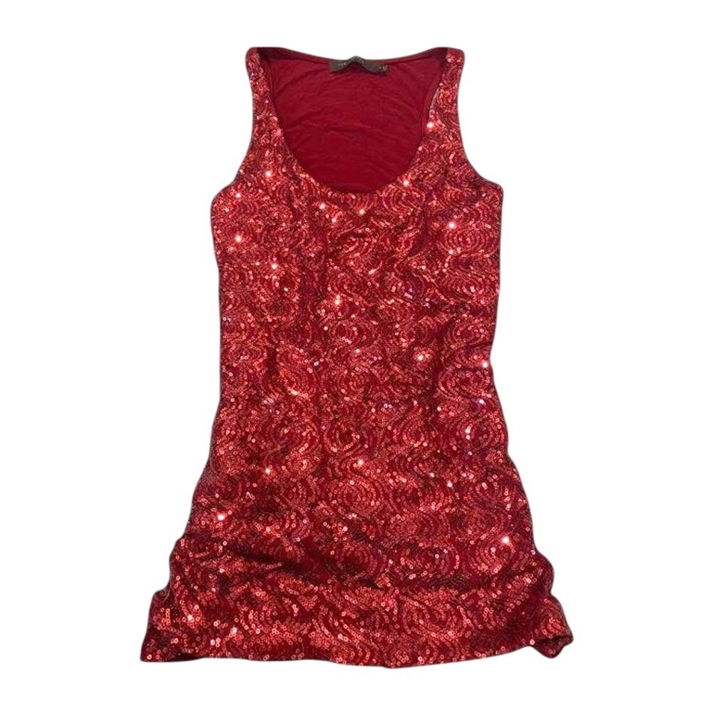 VTG Y2K The Limited Tank Top MAROON SEQUINS Ruched Sides CLUB PARTY sz XS